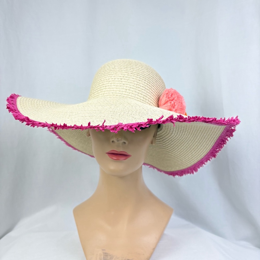 NEW Magid Wide Brim Floppy Sun Hat Cream Pink Floral One Size
